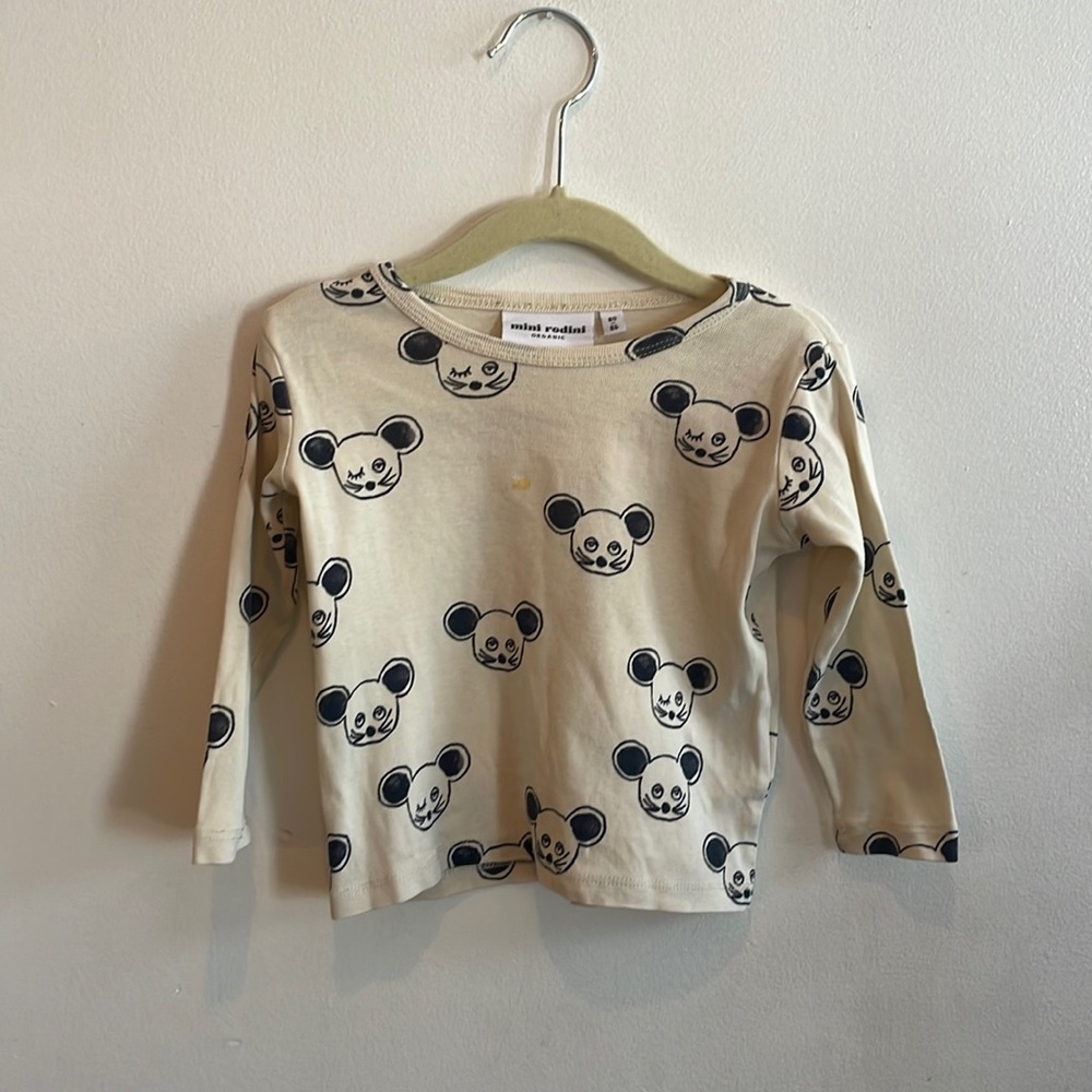 Mini Rodini Cream Long Sleeve Tee with Black Panda Print